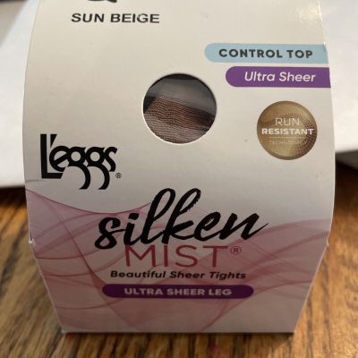 L'eggs Silken Mist Ultra Sheer Leg Tights Nylons Control Top Sun Beige Size Q
